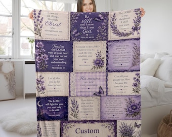 Personalized Lavender Scripture Blanket, Be Still And Know Christian Purple Fleece Throw JDOH12