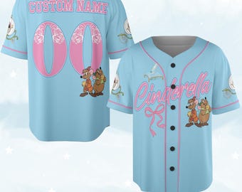 Camiseta de béisbol personalizada de la Princesa Cenicienta de Disney, regalo personalizado para el día del juego de Disney Girl para fanáticos del béisbol, a juego con la Princesa Disney NGQX08