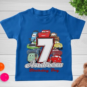 Lightning McQueen Birthday Shirt, Disney Cars Birthday Family T-Shirt, Custom Name Age McQueen Birthday Racing Birthday Boy Tee JCOH08