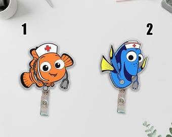 Nemo Dory Badge Reel, Retractable ID Badge Holder, Finding Nemo Badge, Aesthetic Hospital Clip, Nurse Day Gift, Gift For Nurse D3DZ19