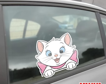 Aristocats Peeker Transparent Car Decal,Marie Toulouse Berlioz Cats Peekaboo Window Vinyl Disney Luggage Helmet Guitar Laptop Sticker G6IP09