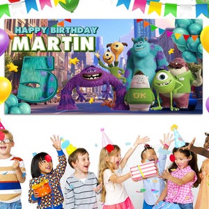 Custom Monster Inc Backdrop Banner, Mike Wazowski, James P Sullivan, Birthday Banner, Birthday Party Decor C1FC13