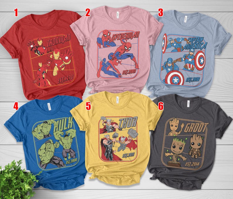 Retro Avengers Disney Marvel Shirt, Spiderman Iron Man Shirt, Birthday Boy, Birthday Girl, Marvel Family Group Matching Tee NHOH04 bild 9