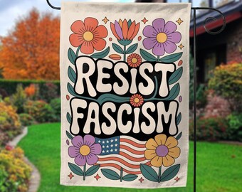 Resist Fascism Flag Anti Trump Flag Retro Boho Feminist Yard Sign Pro Choice Protest Gift Leftist Democrat LGBTQ Queer Rainbow FDT C1IL08