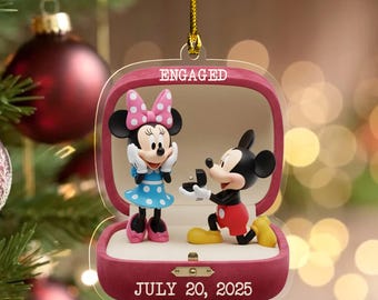 Custom Mickey and Minnie Engaged Acrylic Ornament, Just Engaged Ornament, Disney Couple Ornament, Disneyland Ornament, Christmas D2MT14