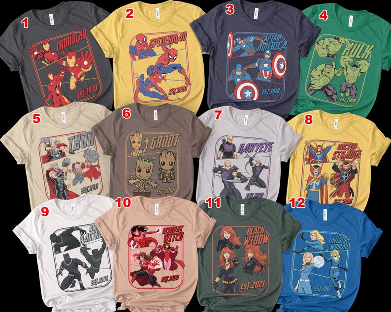 Retro Avengers Disney Marvel Shirt, Spiderman Iron Man Shirt, Birthday Boy, Birthday Girl, Marvel Family Group Matching Tee NHOH04 bild 4