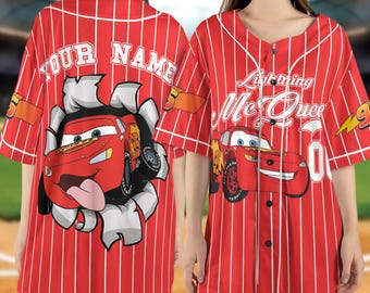 Custom Disney Cars Lightning Mcqueen Baseball Jersey, Custom Number Team Jersey, Cars Cartoon Gift, Animation Jersey Shirt NGPK18