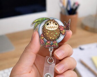 Moana Kakamora Badge Reel, Disney Acrylic ID Holder, Funny Coconut Pirate Hologram Reel, Cute Disney Nurse Gift for Coworker C2CV15-3