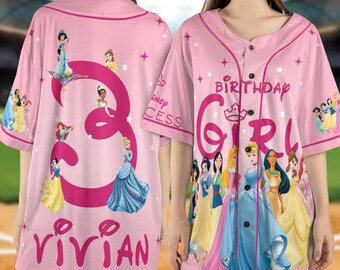 Personalized Disney Princess Birthday Basaball Jersey, Disneyland Princess Matching Jersey, Princess Cinderella Snow White Rapunzel NGRR18