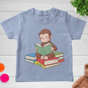 Curious George Book Reading Baby Tee, Vintage Y2K Cartoons, 90s Style Baby Tee D2JH18