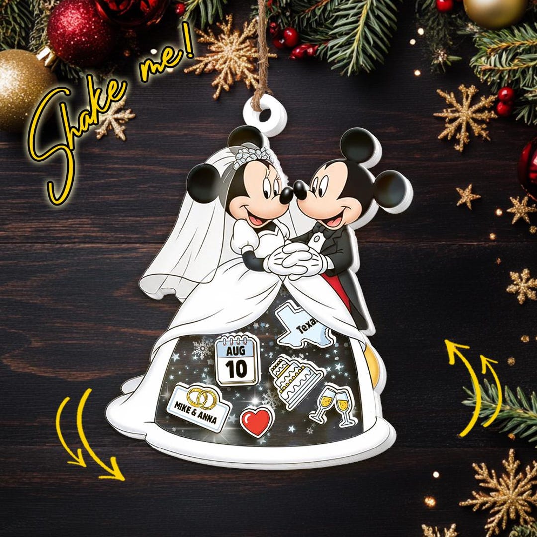 Personalized Mickey and Minnie Wedding Ornament, First Christmas