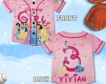 Personalized Disney Princess Birthday Basaball Jersey, Disneyland Princess Matching Jersey, Princess Cinderella Snow White Rapunzel NGRR18