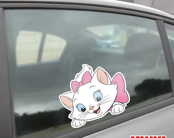 Aristocats Peeker Transparent Car Decal,Marie Toulouse Berlioz Cats Peekaboo Window Vinyl Disney Luggage Helmet Guitar Laptop Sticker G6IP09