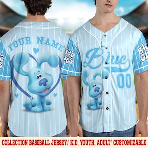 Personalized Blue Clues Baseball Jersey, Blue Dog Lovers Birthday Jersey, Baby Shower Gift Birthday, Blue Clues Family Matching Tee C1FK09