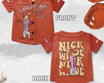 Personalize Disney Zootopia Nick Wilde Baseball Jersey, Custom Disney Couple, Baseball Family Team Jersey, Disneyland Birthday Gift NGYP06