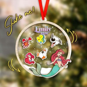 Disney the Little Mermaid Christmas Shaker 4D Ornament, Personalized the Little Mermaid Christmas Ornament, Disney 4D Shaker Ornament D1NK22