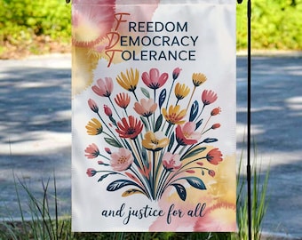 Justice for All FDT Garden Flag, Subtle Protest Equality Flag, Floral Anti MAGA Yard Banner, Liberal Outdoor Decor, Leftist Gift NGRT14