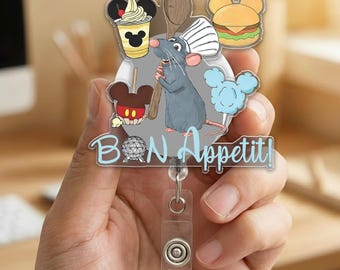 Carrete de insignias de Remy Ratatouille, clip de identificación de ratón chef, etiqueta de nombre de Pixar Disney, porta credencial de cocina, regalo de enfermera gourmet D3EH22