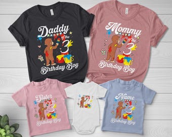 Curious George Family Birthday Shirts,Matching Birthday Party Outfits,Daddy Mommy Sister Brother Shirts, Personalized Birthday Crew GAKS10
