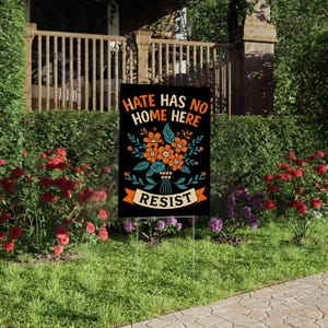 Resist Yard Sign - Resist Hate Lawn Sign, Anti-Trump Sign, Pro Women's Rights, Resist Racism, Resist Fascism Yard Sign with H-Stake C1GZ12