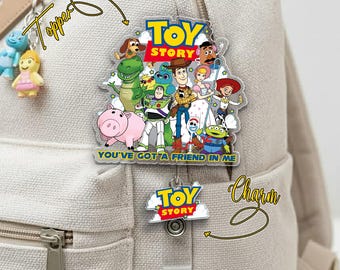 Toy Story Friends Badge Reel, Buzz Woody Jessie Acrylic ID Holder, Retro 90s Disney Badge, Pixar Nurse Gift for Healthcare Worker C2DE17