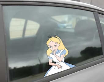 Alice in Wonderland Peeker Sticker, Curious Girl Car Window Vinyl Decal,Wonderland Girl Car Window Vinyl Decal,Car Peeker Sticker G5NS20-3