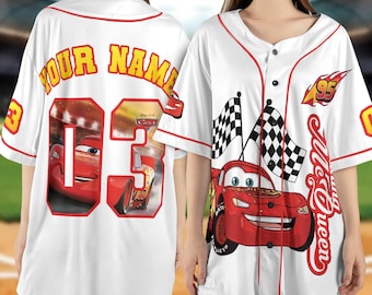 Custom Cars Lightning Mcqueen Collection Baseball Jersey, Disney Cars Baseball Shirt, Cars Team Jersey, Personalized Disney Outfit BZGR02-5
