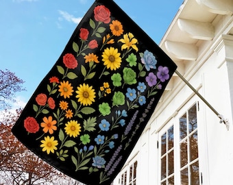 Floral Progressive Pride Flag Garden & House Banner, LGBTQ+ Flag For Home, Beautiful Flower Gay Pride Garden Flag, Pride is Beauty BZFO09