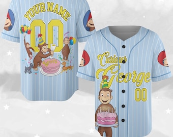 Curious George Birthday Baseball Jersey/Curious George Baseball Shirt/Curious George Birthday Jersey Shirt/Custom Baseball Jersey C2EU15