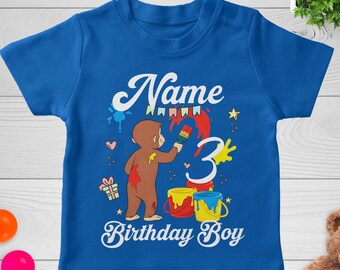 Curious George Birthday Shirt, Personalized Birthday Boy Tee, Custom Name Shirt, Monkey Theme Birthday Outfit, Curious George Party GAKS10-5