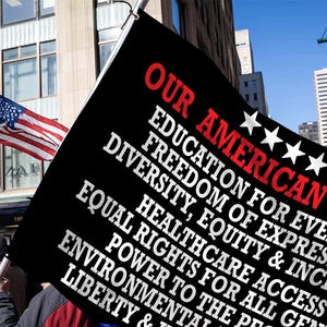 American Values House Flag – Progressive Political Porch Flag, Pro-Democracy Outdoor Banner, Anti- Gift, Social Justice Home Decor JCMJ05