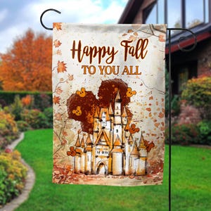 Disney Fall Decor, Mickey Mouse Fall Garden Flag, Minnie Mouse House Flag, Fall House Decor, Happy Fall Leaves Mickey and Minnie D2KI25