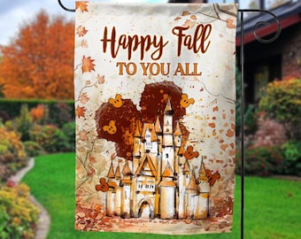 Disney Fall Decor, Mickey Mouse Fall Garden Flag, Minnie Mouse House Flag, Fall House Decor, Happy Fall Leaves Mickey and Minnie D2KI25