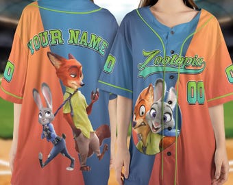 Custom Disney Zootopia Baseball Jersey, Custom Nick And Judy Zootopia Baseball Jersey, Disney Birthday Gift, Gift for Baseball Fans NGUT10