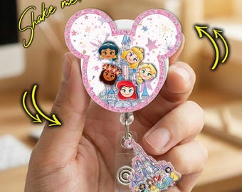 Portatarjetas retráctil con agitador de personajes de Disney, portatarjetas de identificación retráctil, agitador de cabeza de Mickey Mouse, regalo para enfermera pediátrica NHRB14