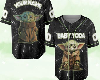 Custom Grogu Baseball Jersey, Baby Green Alien Shirt, Star Galaxy Movie Fan Gift, Birthday Kids Shirt, Funny Matching Family Jersey NGQJ16
