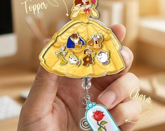 Porta credencial de La Bella y la Bestia, porta credencial de Bella y la Bestia, adorable clip para credencial de princesa Disney, porta credencial para amantes de los libros de cuentos de hadas NGY405