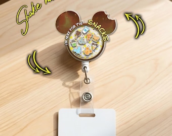 Mickey Mouse Snacks Shaker Badge Reel, I'm Just Here For The Snacks ID Holder, Disney Epcot Nurse Badge, Pediatric Office Gift 2026 JDJP01