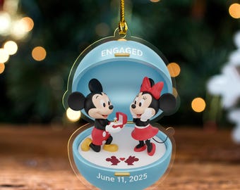 Custom Mickey and Minnie Engaged Ornament, Just Engaged Ornament, Disney Couple Ornament, Disneyland Ornament, Christmas Ornament C1LM10