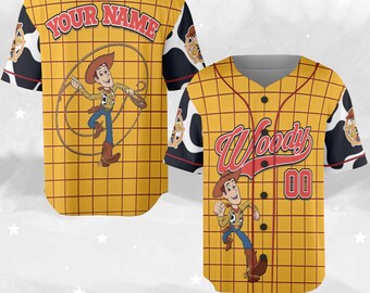 Camiseta personalizada de Toy Story, Woody, para niños, jóvenes y adultos, de Disney, de béisbol vintage, para viajes a Disneyworld, regalo para fans de Disney C1JH23