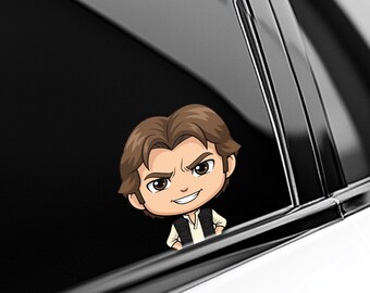 Han Solo Peeker Peekaboo Sticker, Car Window Decal, Star Wars Fan Gift, Star Wars Character Sticker, Galaxy Sci-Fi Car Accessory NGRF03-6