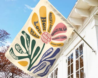 In This House We Believe Peace Kindness Garden Flag, Social Activist Flag, Democrat, Abstract Yard Flag, Anti MAGA Progressive Flag NGPR16