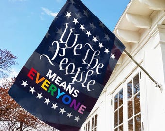 We The People Means Everyone Flag, Patriotic Gay Lesbian Pride Garden Flag, Progress Pride Flag, LGBT Lesbian Pride Gifts C2FJ14