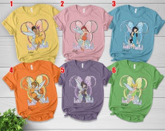 Tinkerbell and Friends Matching Shirt, Disney Fairy Princess T-Shirt, Black Princess Top, Silvermist Vidia Iridessa Rosetta Fawn Tee G5QT12
