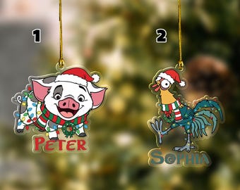 Personalized Moana Hei Hei and Pua Christmas Ornament, Disneyland Family Disney Ornament,Disney World Xmas Tree Hanging, Gift for Kid NGVK16