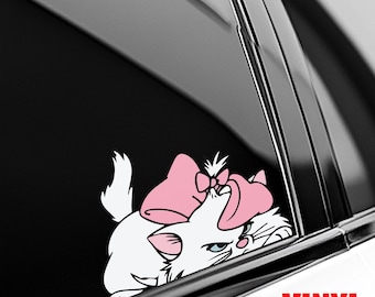 Marie Cat Peekaboo Peeker Peeking Car Window Decals - Bumper Vinyl Stickers - The Aristocats - Pack Stickers D2K226-3