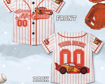 Custom Lightning McQueen Baseball Jersey, Custom Disney Cars Baseball Shirt, Matching Disney Trip Outfit, Disneyland Birthday Gift G5QA09