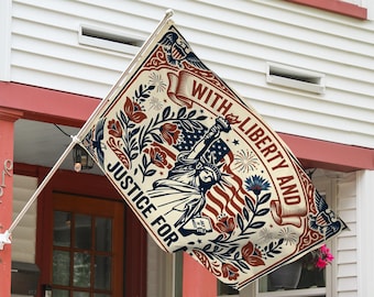 Bandera de jardín con el lema "Libertad y justicia para todos", decoración patriótica para exteriores, pancarta de bienvenida para la casa, bandera de la libertad C2GT17