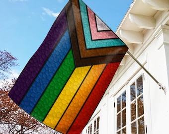 ALL Pride 2025 LGBTQ+ Stained Glass Art Garden Flag Outdoor Banner Sign Progress Gay Pride Trans Inclusive DEI Rainbow C1HF14