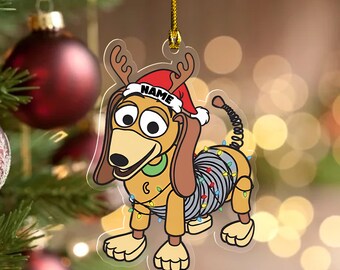 Custom Slinky Dog Santa Hat Holiday Acrylic Ornaments, Disney Toy Story Christmas Ornaments, Funny Slinky Dog Xmas D2MZ24